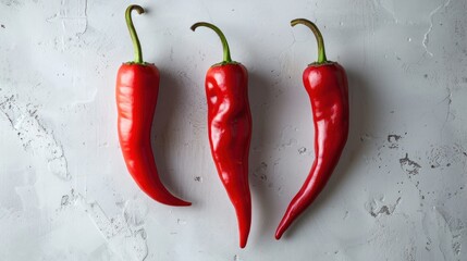 Canvas Print - Three Red Chili Peppers on White Background