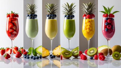 Wall Mural - collage of different fresh smoothies from berries and fruits