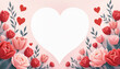 © InspirationDesign - Heart-shaped floral frame with roses on pink background