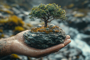 Wall Mural - a tree growing out of a human hand, symbolizing the connection between humans and nature. concept of