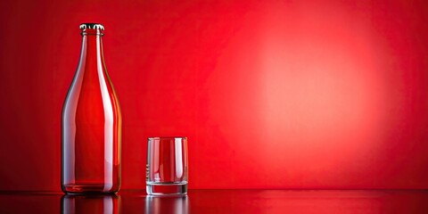 Minimalist red bottle and glass on red background