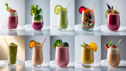 Wall Mural - collage of different fresh vegetable smoothies background