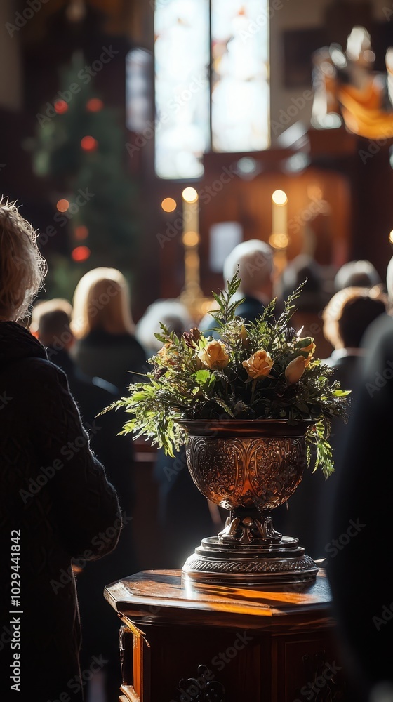 A somber scene of mourners at a funeral bidding their final farewell to ...