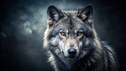  Photograph of a fierce wolf in dark backdrop for frame Depth of Field