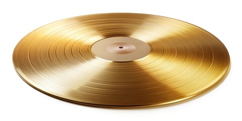 Wall Mural - Realistic golden vinyl record with disco melody isolated on white background