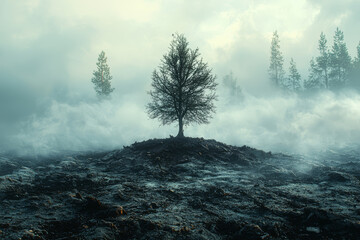 Wall Mural - a forest emerging from a desolate wasteland, representing the transformation of an empty space into 