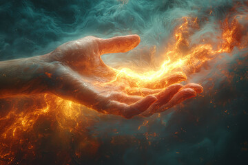 Wall Mural - a divine hand splitting darkness with light, symbolizing the creation of day and night. concept of c