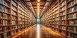 © boxs - Serene aisle between bookshelves in modern library with soft lighting and warm ambiance
