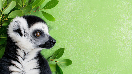   Lemur Face Close Up on Green Background