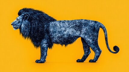 Wall Mural -   A monochrome lion with a golden aura and a striking mane stands against a sunny backdrop