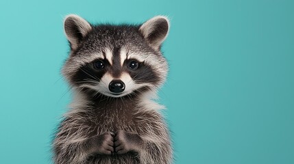 Wall Mural -   A shocked raccoon posing on hind legs, facing the camera