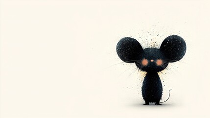 Wall Mural -   A black mouse with orange eyes, standing on a white background with a splash of paint on its face