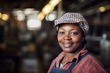 Wall Mural - Portrait of a joyful middle aged African American female warehouse worker