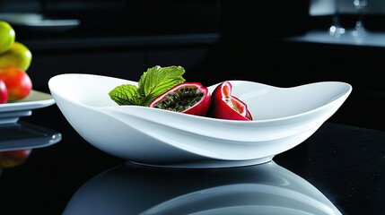 Wall Mural -  A bowl full of fruit sits atop a table next to a fruit-topped plate