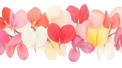 Sticker -   Pink, yellow, and red flowers arranged horizontally on white background with text space