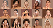 © Prostock-studio - A group of women with various skin tones and hair types demonstrate their skincare routines, smiling and applying products in a neutral-toned studio backdrop.