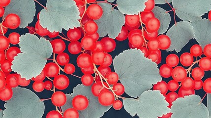 Wall Mural -   A red berry cluster on a leafy branch with green foliage against a dark backdrop