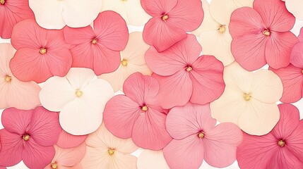 Wall Mural -   A collection of pink and white blossoms adorning a sheet of cut paper with smaller versions of the same hues