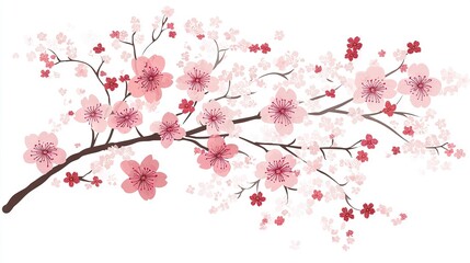 Wall Mural -   A cherry tree's blossom branch on a white background with room for text or an image