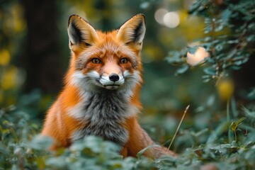 Wall Mural - wild red fox posing in the forest