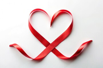 Wall Mural - red ribbon heart isolated on white background minimalist