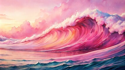 Wall Mural - pink watercolor background painting of abstract ocean waves