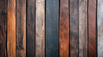 Vertical arrangement of rustic wood planks highlighting varying brown tones and textures, creating an inviting and warm visual effect in a natural setting.