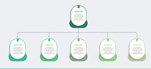 Wall Mural - Business management level distribution structure Infographics Design Template, Workflow diagram, flowchart, Concept tree chart for business hierarchy, Second level Organizational chart divide to five