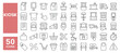 © M Design - Set of 50 line icons related to kiosk, ticket, receipt, machine, shop, payment, touch, barcode, monitor, Editable stroke. Vector illustration