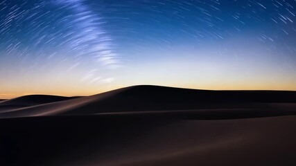 Wall Mural - Mesmerizing long exposure capturing the ethereal beauty of star trails over a vast desert landscape, with the warm hues of sunset painting the horizon