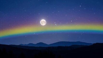Wall Mural - The night sky glows with a magical aurora borealis over majestic mountains under a bright full moon, creating a breathtaking display of nature's beauty and wonder