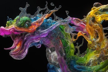 Canvas Print - a colorful dragon made of water