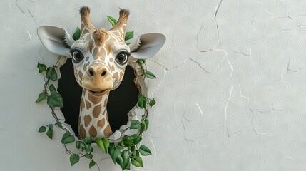 Sticker -   Giraffe face through leafy wall