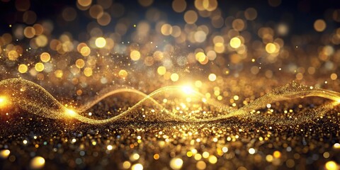 panoramic golden sparkling bokeh lights on dark background