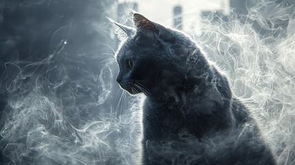 Wall Mural -   A feline in close proximity to a construction and wisps of smoke