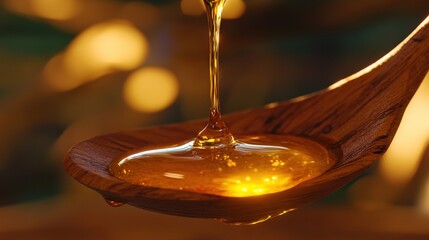 Sticker -   A spoonful of honey syrup, with two spoons side-by-side in focus, while the background is blurred