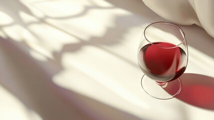 Poster -   Red wine in glass, table nearby, curtain shadow on wall