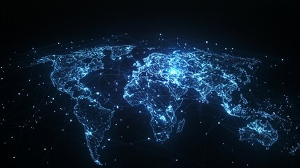Wall Mural - a glowing digital world map with interconnected lines