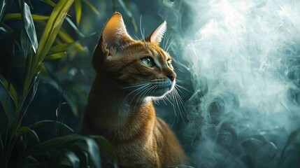 Wall Mural -   A cat painted in a forest with smoke emanating from its eyes