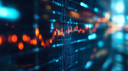 Close up shot on digital screen data value of stock market change and volatility prices profit or loss