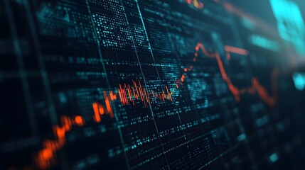 Close up shot on digital screen data value of stock market change and volatility prices profit or loss