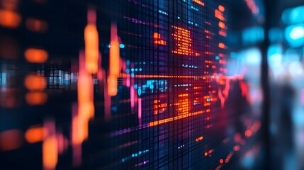 Close up shot on digital screen data value of stock market change and volatility prices profit or loss