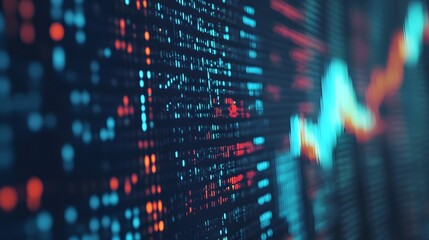 Close up shot on digital screen data value of stock market change and volatility prices profit or loss