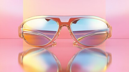 Iridescent sunglasses with reflective lenses for fashion design and advertising