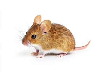 A small brown mouse on a white isolated background.