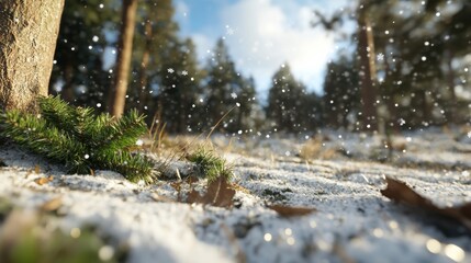 Wall Mural - Winter wonderland: snow-covered forest scene for seasonal designs