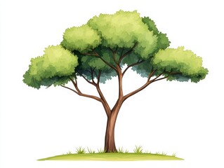 Wall Mural - lush green tree with thick canopy, white isolated background.
