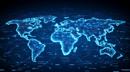 Fototapete - Digital map of the world connected by a network of glowing nodes, symbolizing global connectivity, communication, and the internet's vast reach, Generative AI