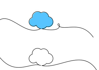 simple illustration of two clouds, one blue and one white, connected by a continuous line. minimalis