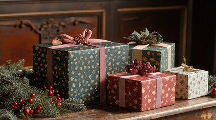 Photo of gift boxes and Christmas decorations